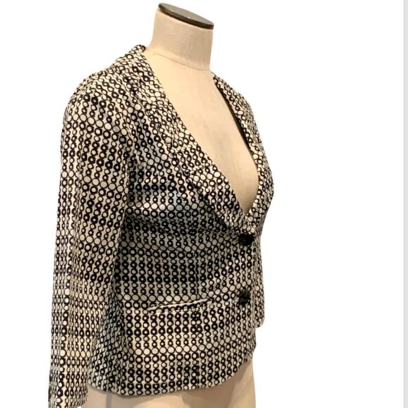 CAbi Du Jour #298 Jacket Cropped Blazer Sz 4 Black White 3/4 Sleeve Cotton 266D - Picture 5 of 10